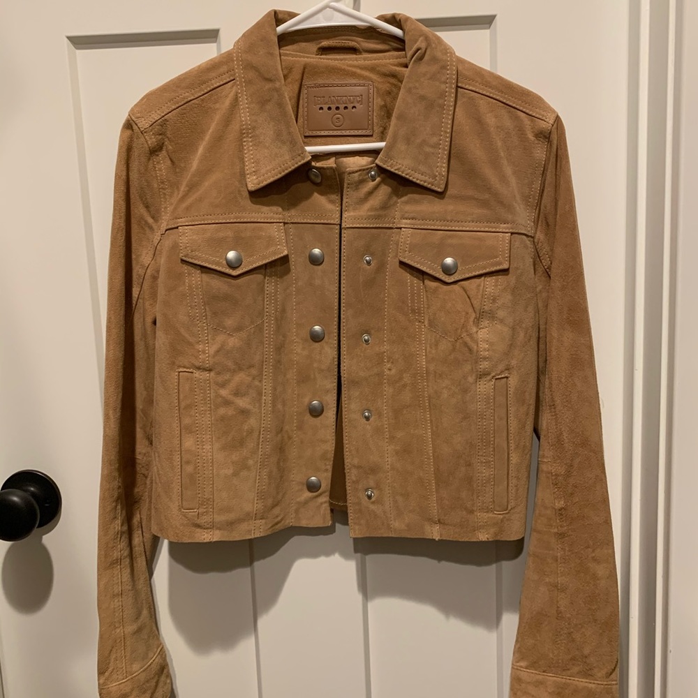 Blank NYC Suede Cropped Trucker Jacket - Hazelnut